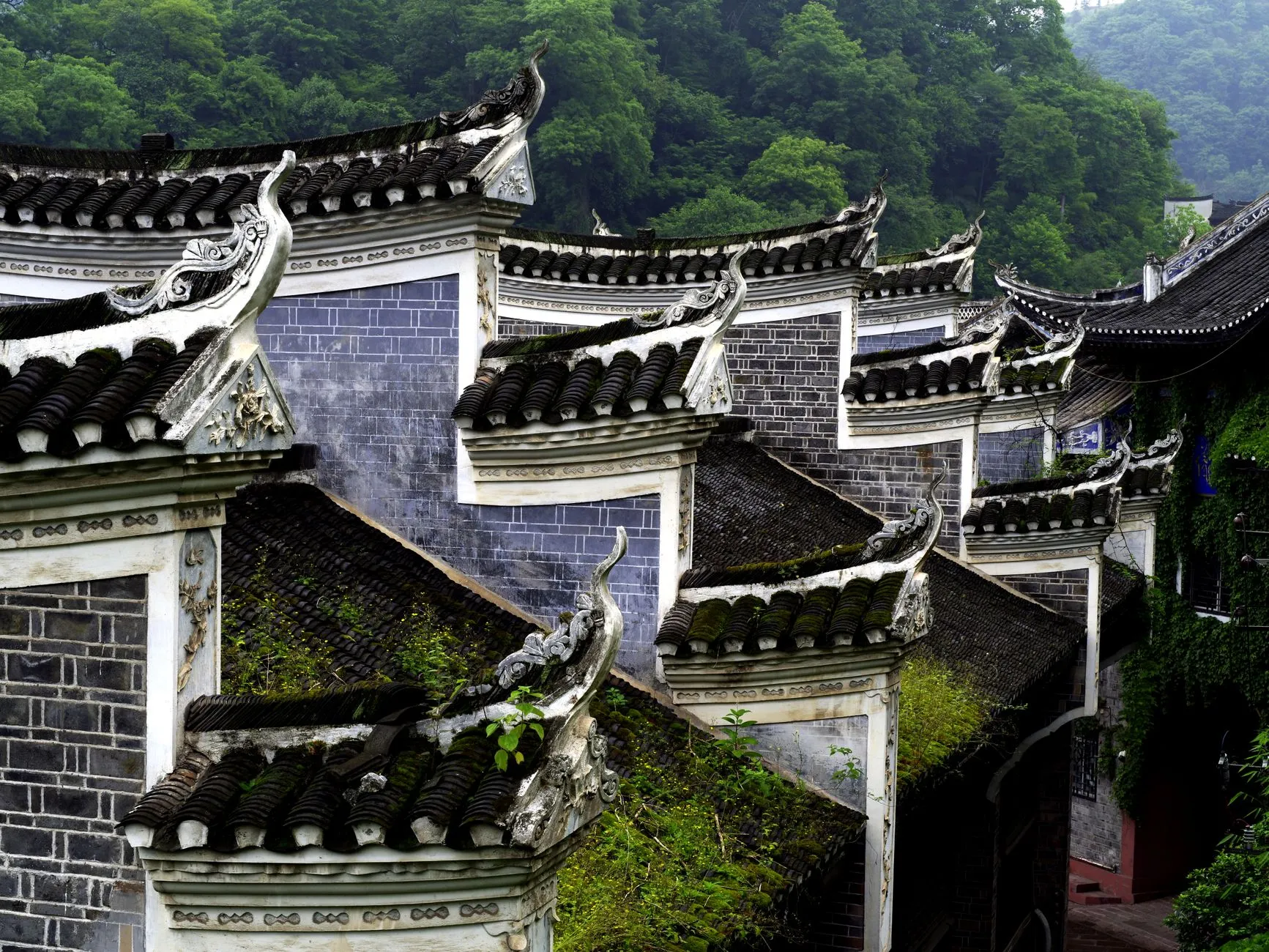 Stepped gable walls and tiled rooflines of the old town at Fenghuang, Hunan