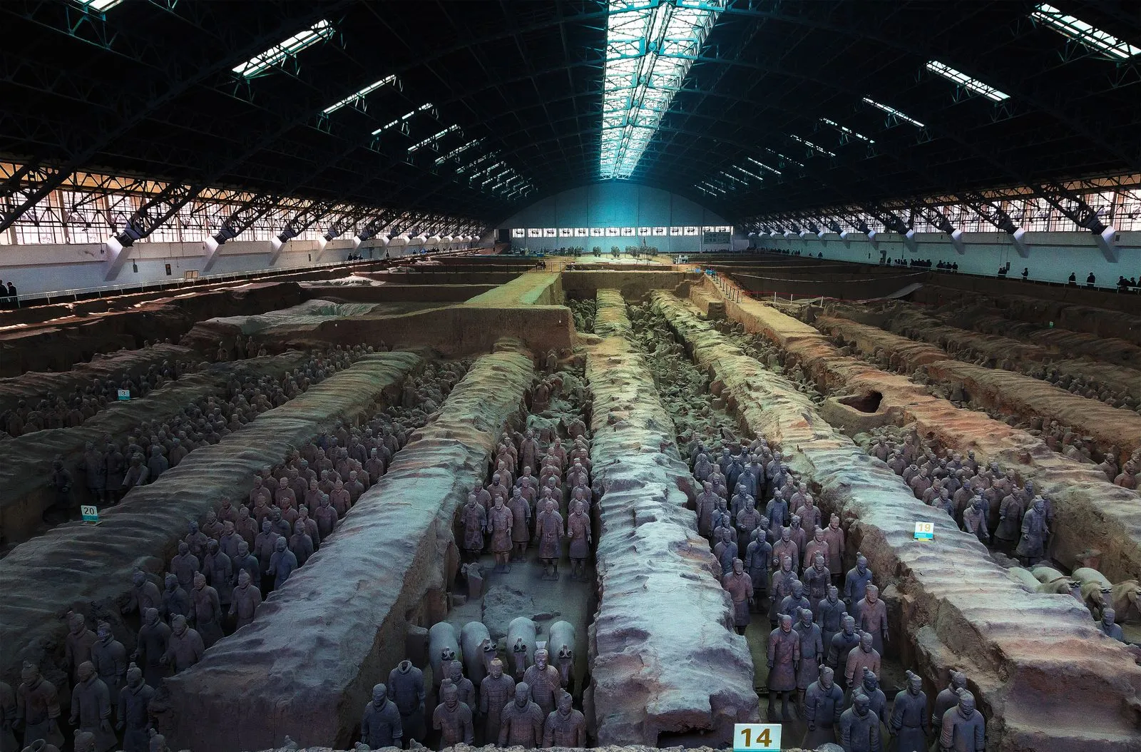 Terracotta Army in Pit 1 under the museum's arched roof