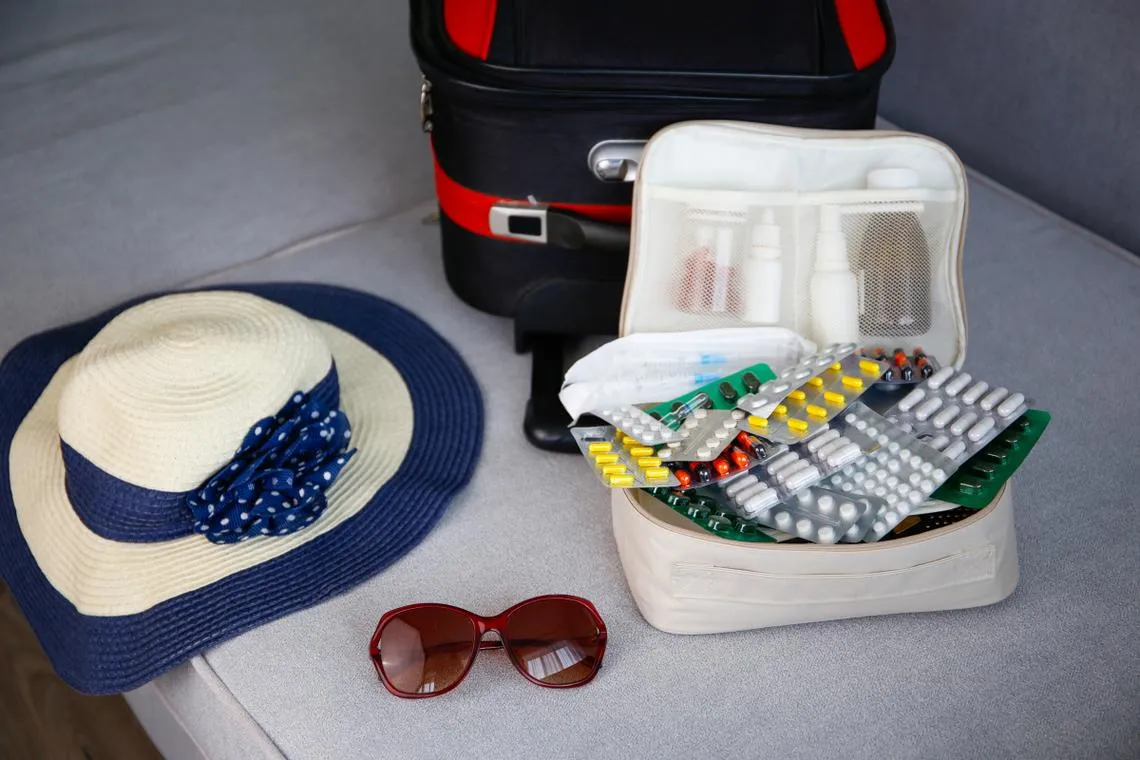 A travel medical kit laid out