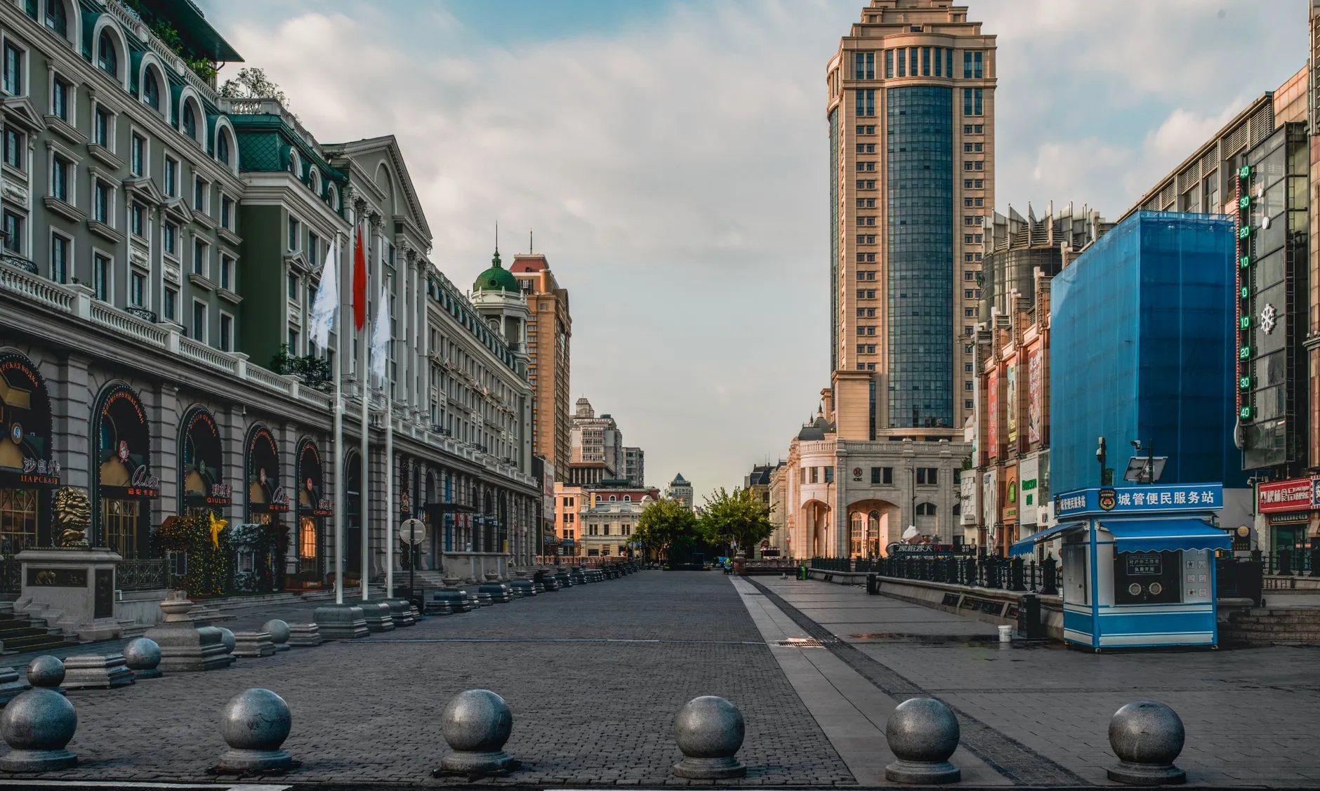 Central Street in Harbin with European-style and modern buildings