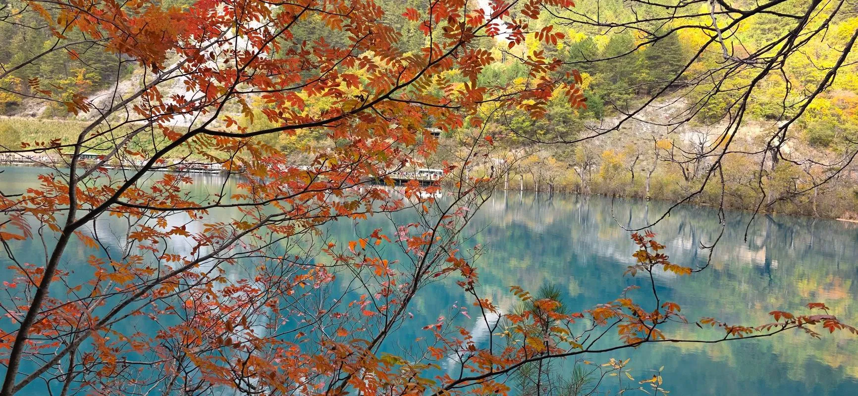 Peak autumn color over the Jiuzhaigou valley