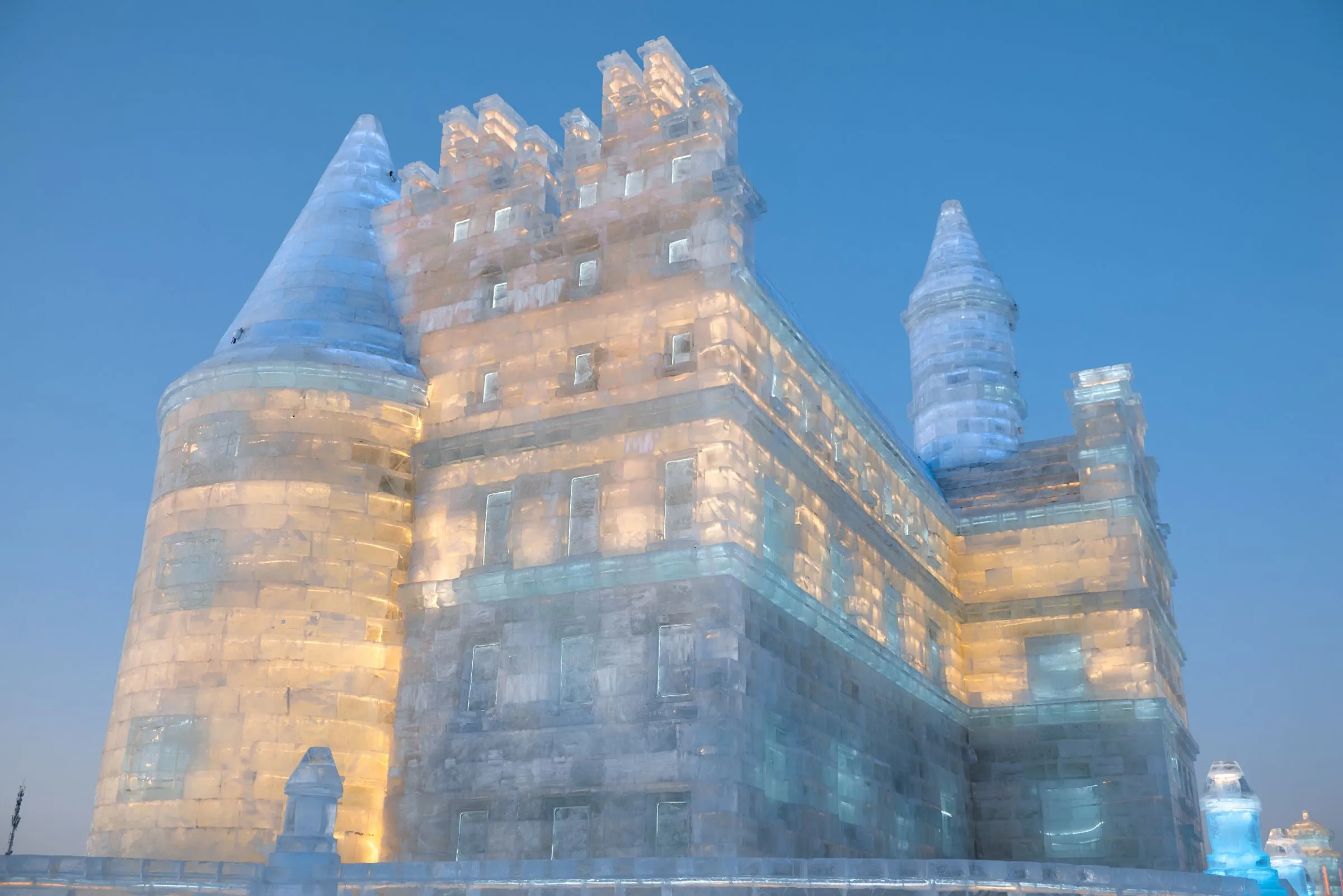 Harbin Ice and Snow World at night, lit from within