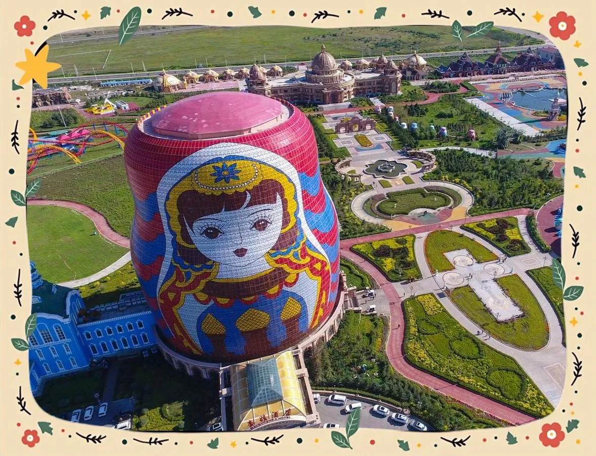 The matryoshka hotel and gardens from above