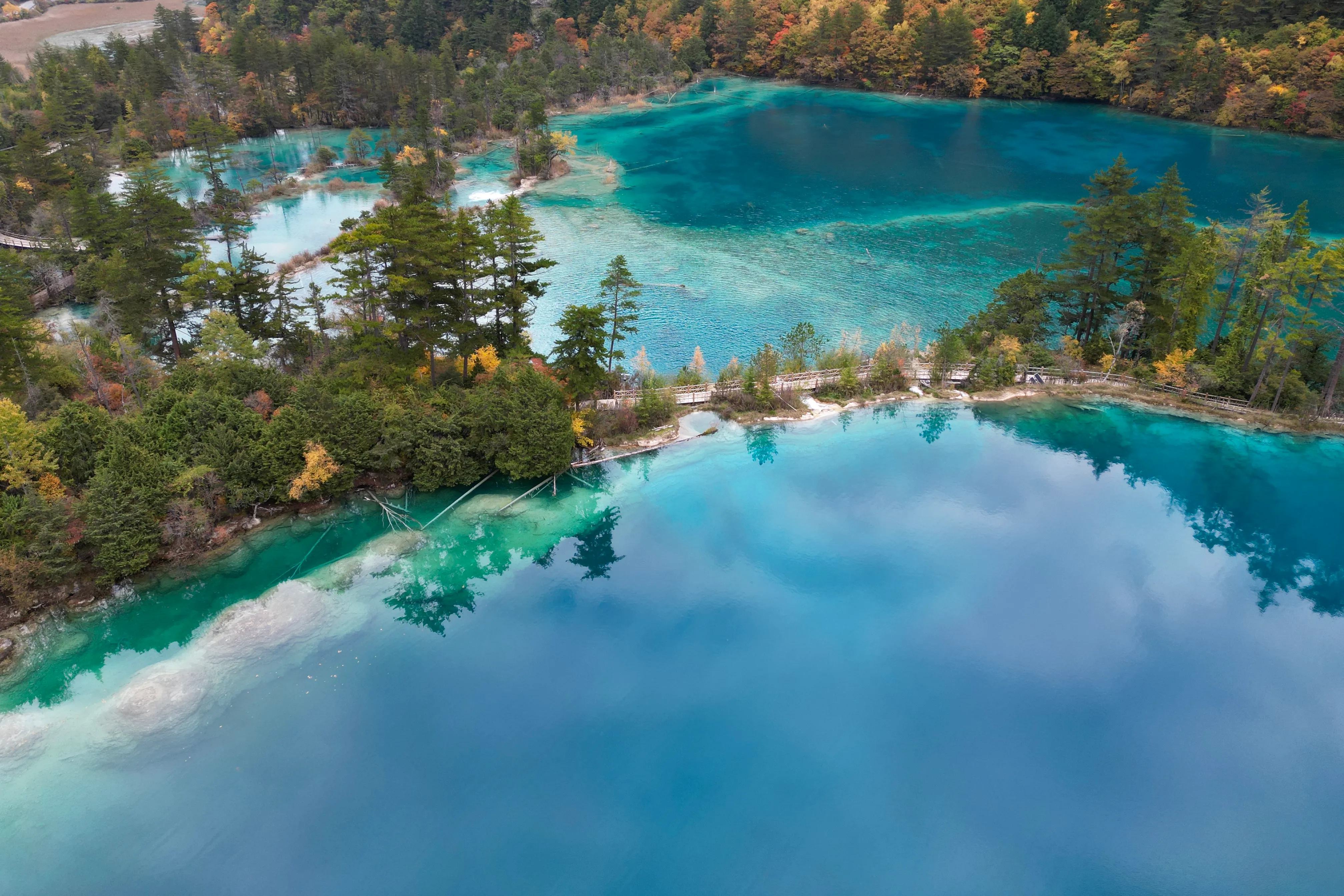 Autumn colour in Jiuzhaigou, Sichuan, where the colour peak falls in late October