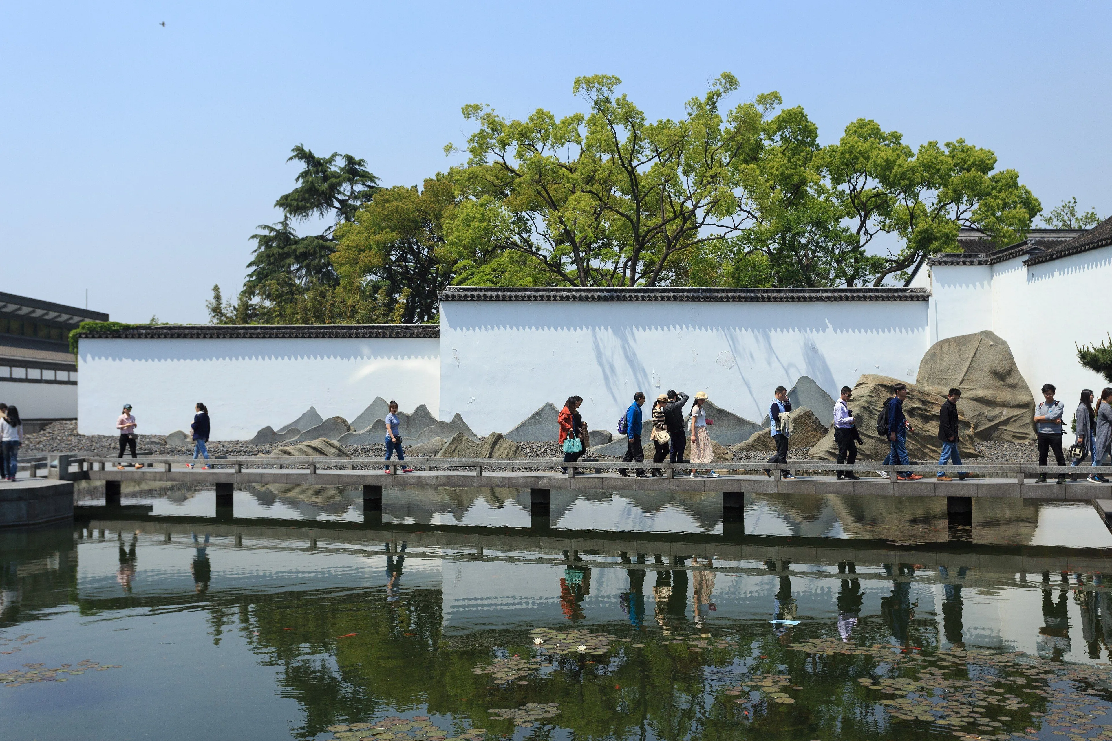 The slab-rockery screen across the pond at the Suzhou Museum