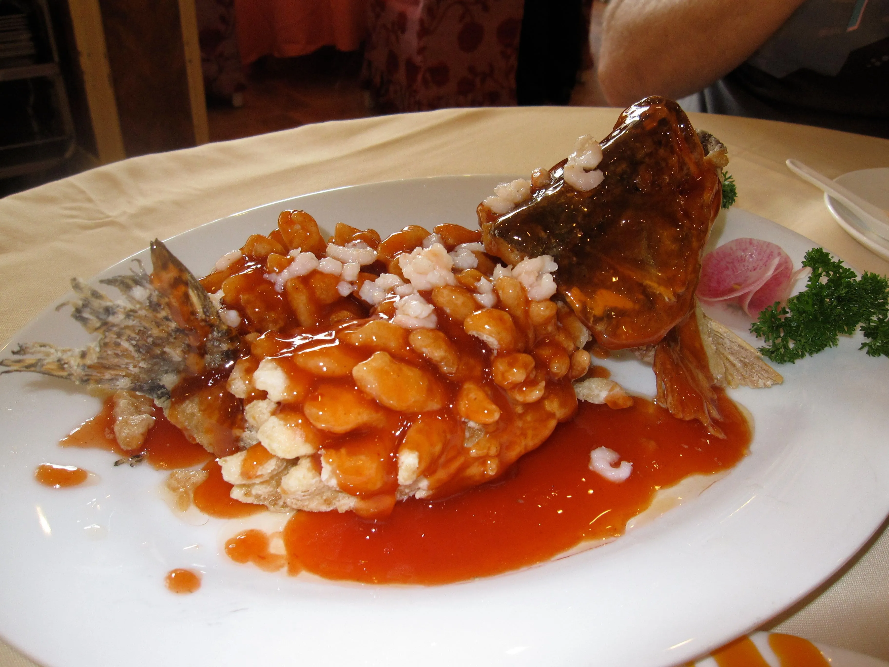 Squirrel-shaped mandarin fish in sweet-and-sour sauce, a signature Suzhou dish