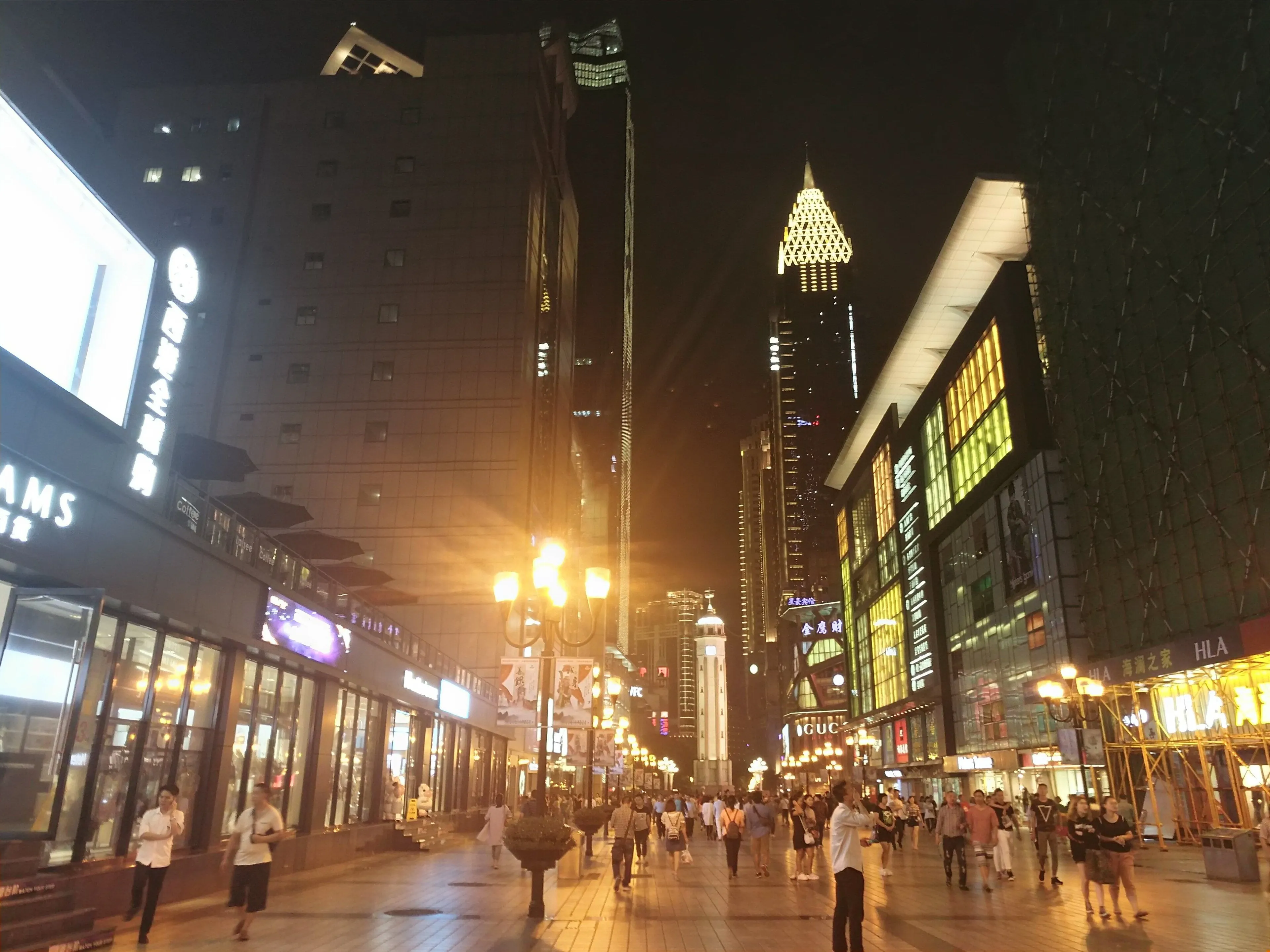 Jiefangbei pedestrian street at night, Chongqing's central district