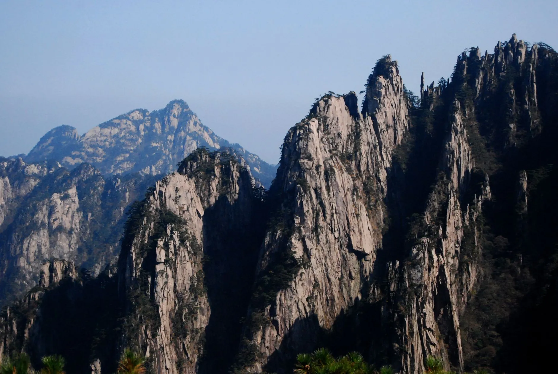 Huangshan granite peaks with pines on summits
