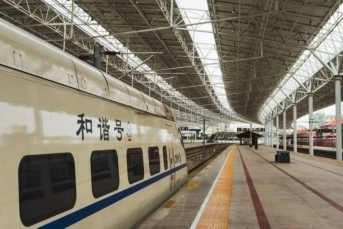 China high-speed train at a modern railway station