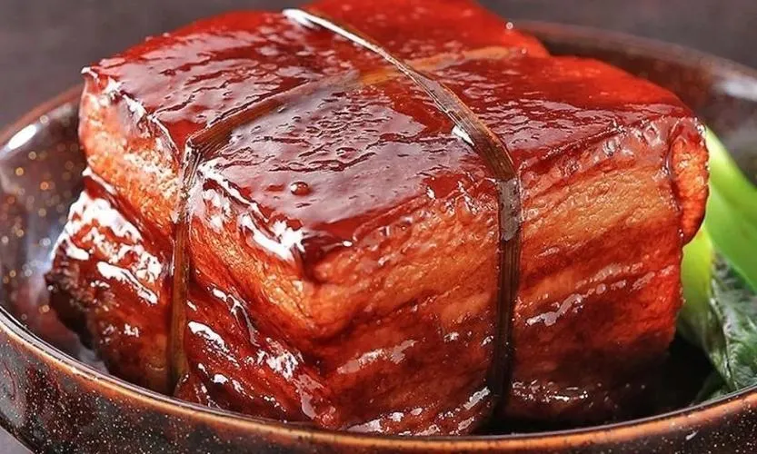 Dongpo Pork — glistening mahogany-red braised pork belly, square-cut and melt-in-your-mouth tender