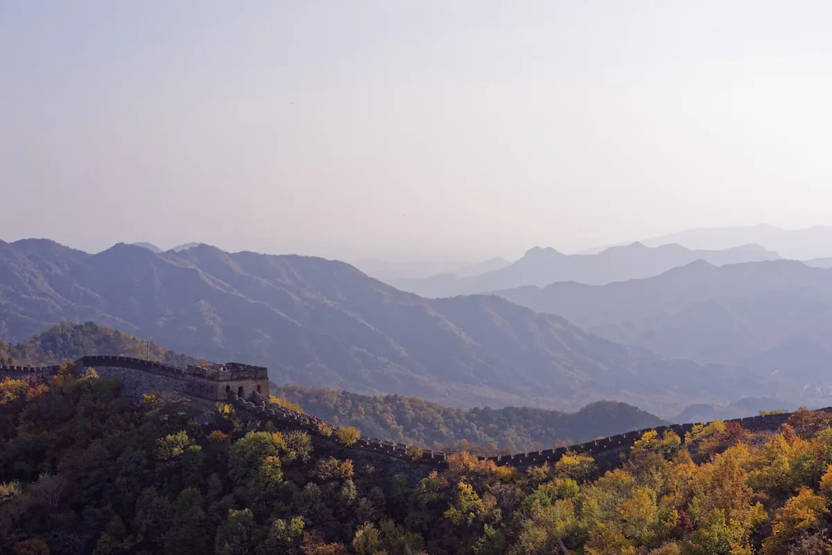 Great Wall of China in autumn with golden foliage