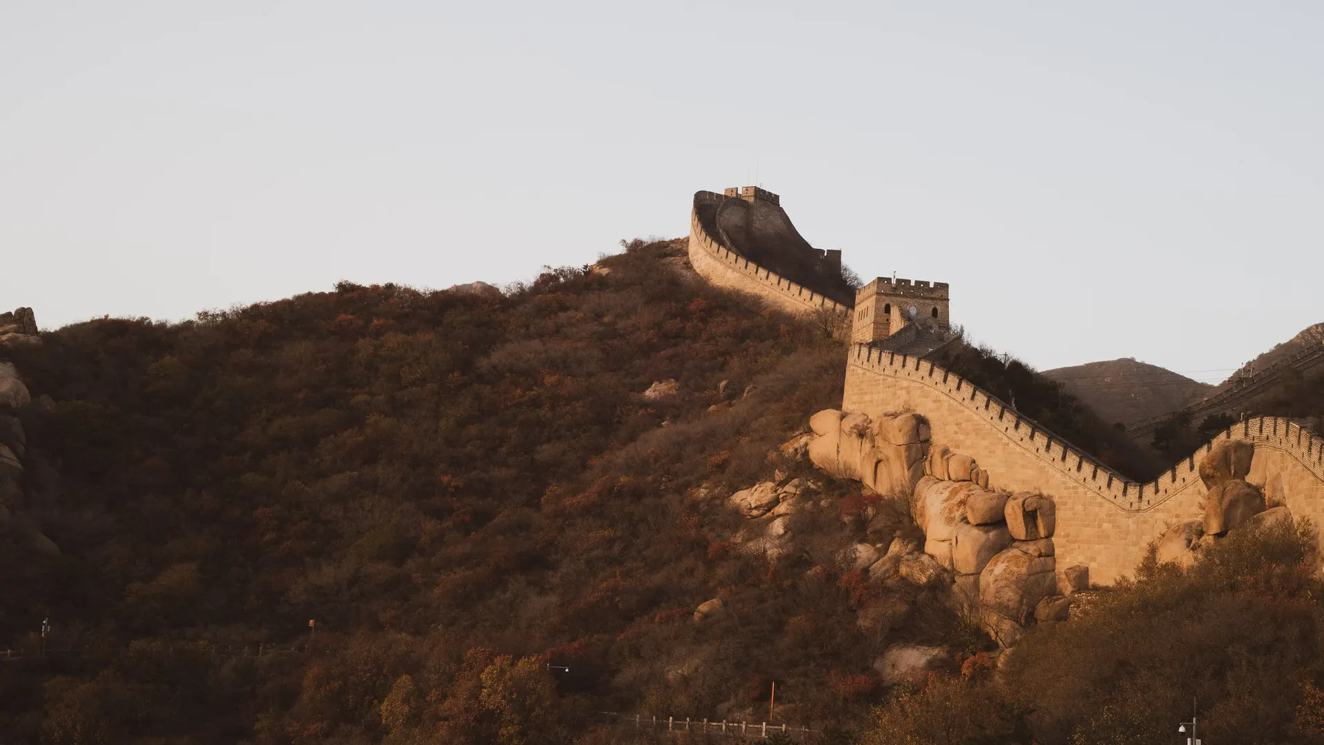 Great Wall of China in autumn with golden foliage
